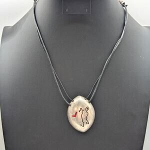 Chico's Symbol Art Heart Silver Tone Pendant Corded 16"-19.5" Necklace